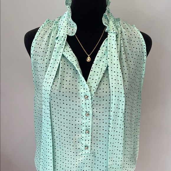 Mint Polka Dot Sleeveless Blouse toes in front - Picture 5 of 5